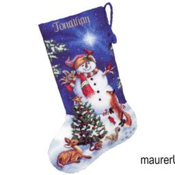 Personalised Christmas Stocking With Embroidered Snowman Mantelpiece Decor Family Custom Cross Stitch Made To Order - thumbnail 2