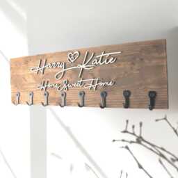 Large Key Holder With Eight Hooks, Keys Or Fully Personalisable, New Home, Couples Gift, Family Name - thumbnail 1