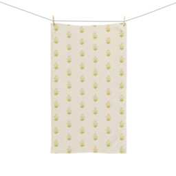Hand Towel, Boho Floral Block Print, Green Pink Cream, Flowers Kitchen Bohemian Bathroom Tea Dish Towel - thumbnail 3