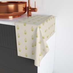 Hand Towel, Boho Floral Block Print, Green Pink Cream, Flowers Kitchen Bohemian Bathroom Tea Dish Towel - thumbnail 4