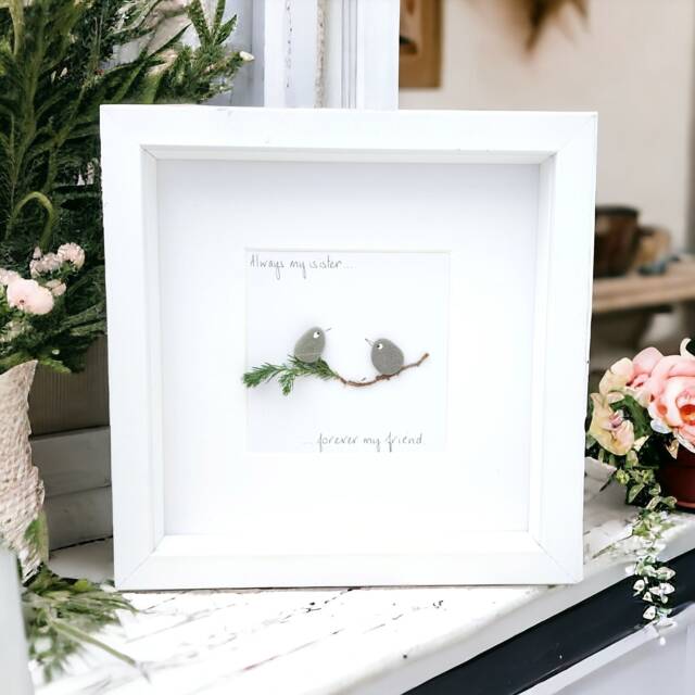 Sister Gift, Personalised Pebble Picture Framed- Sisters, in Law Family - Friends Present Idea - image 1