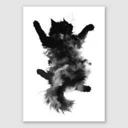 Black & White Cat Art Print Furry Kitten Illustration, Minimalist Decor, Ultimate Relaxation - thumbnail 2