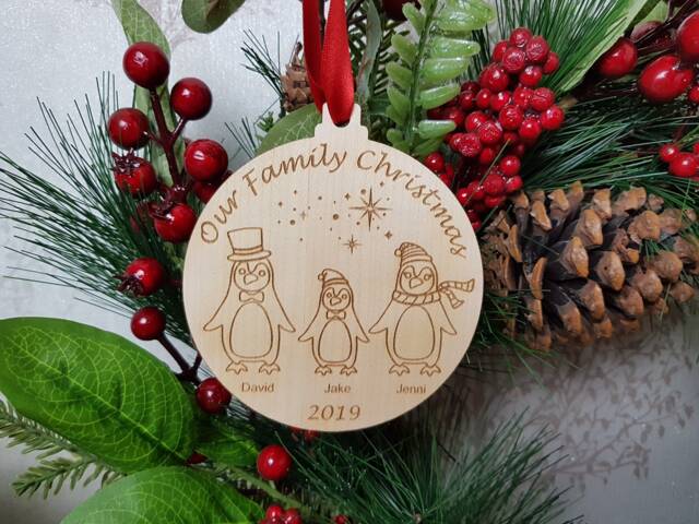Penguin Family Christmas Tree Hanger, Decoration, Stocking Filler For Her, New Parents, Grandparents, Keepsake Bauble - image 1