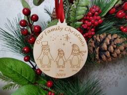 Penguin Family Christmas Tree Hanger, Decoration, Stocking Filler For Her, New Parents, Grandparents, Keepsake Bauble - thumbnail 1
