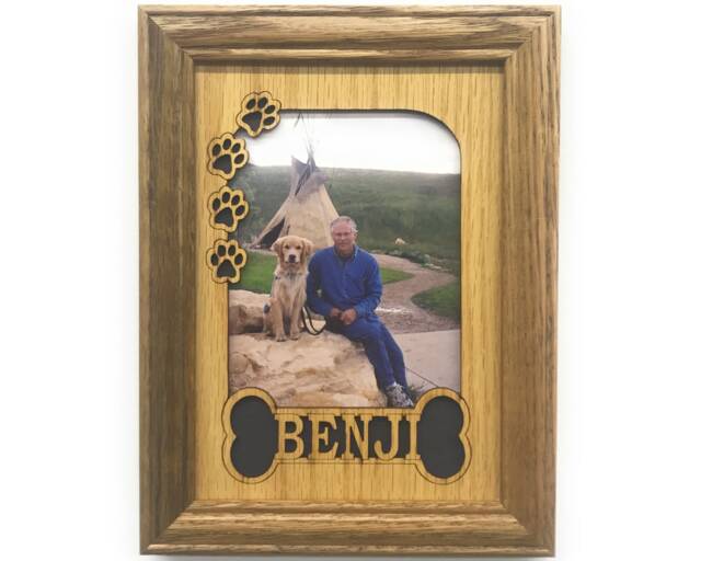 Personalized Dog Picture Frame With Oak - 5x7 Holds 4x6 Photo - image 1