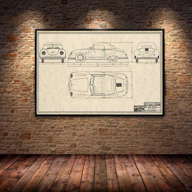 Classic Porsche 356/2 Gm??nd Cabriolet Blueprint Art Print - image 1