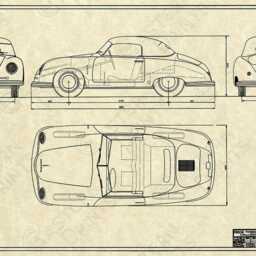 Classic Porsche 356/2 Gm??nd Cabriolet Blueprint Art Print - thumbnail 2