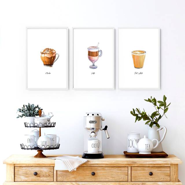 Coffee Poster Framed Wall Art Prints Set Of 3 For Coffee Bar Decor, Sign Gallery Kitchen & Dining Room Decor - image 1