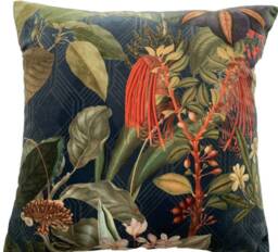 Blue Italian Velvet Cushion Cover Colibri Toucan Monkey Floral Botanical Pink Red Navy Printed