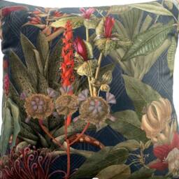 Blue Italian Velvet Cushion Cover Colibri Toucan Monkey Floral Botanical Pink Red Navy Printed - thumbnail 2
