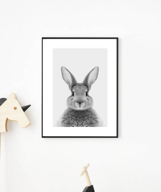 Children's Cute Rabbit Grey Wall Art Prints, Nursery Print Set, Art, New Baby, Kids Bedroom, Bunny Decor Theme - image 1