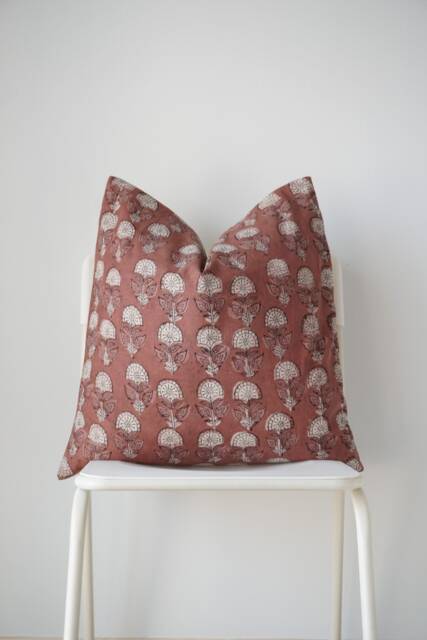 Block Print Pillow, Floral Botanical Boho Decorative Farmhouse Decor - image 1