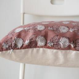 Block Print Pillow, Floral Botanical Boho Decorative Farmhouse Decor - thumbnail 3