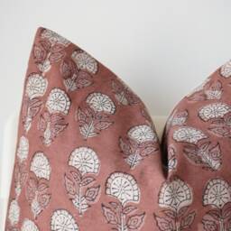 Block Print Pillow, Floral Botanical Boho Decorative Farmhouse Decor - thumbnail 2