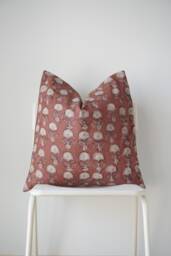 Block Print Pillow, Floral Botanical Boho Decorative Farmhouse Decor - thumbnail 1