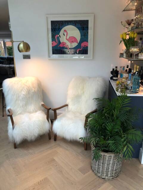 Sheepskin Chair , Icelandic Sheepskin Luxury Chair, Retro White Fur Genuine Mid Century - image 1