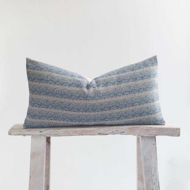Woven Lumbar Pillow Cover, Blue Neutral Stripes, Bamboo Reverse, - 12x24 Inch - image 1