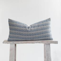 Woven Lumbar Pillow Cover, Blue Neutral Stripes, Bamboo Reverse, - 12x24 Inch - thumbnail 1