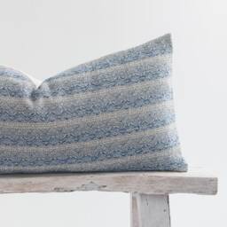 Woven Lumbar Pillow Cover, Blue Neutral Stripes, Bamboo Reverse, - 12x24 Inch - thumbnail 2