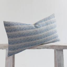 Woven Lumbar Pillow Cover, Blue Neutral Stripes, Bamboo Reverse, - 12x24 Inch - thumbnail 3