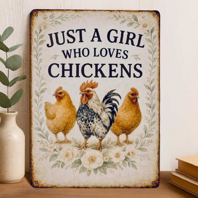 Tin Sign - Chicken Wall Art Rustic Farmhouse Decor Lover Gift For Women - image 1