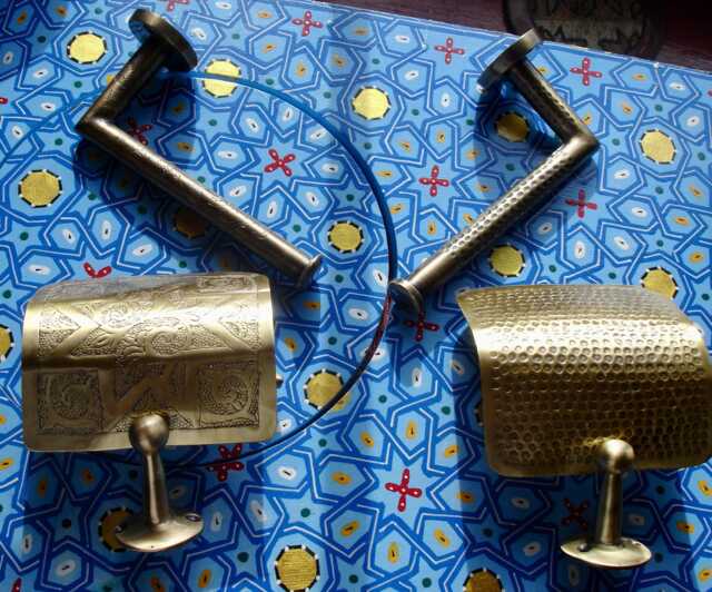 Moroccan Tarnished Brass Antique Gold Style - Smaller Size Wall Mounted Toilet Paper Roll Holder - Various - image 1