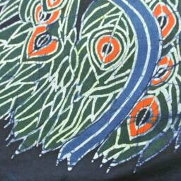 Vintage , Batik Painting Tapestry, The Elephant & Lovers, Good Luck For Artist, Indigo Wall Hanging - thumbnail 4