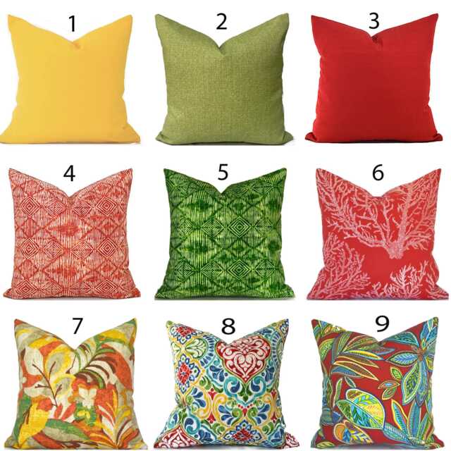 Outdoor Pillow Cover With Zippers, Easy To Use & Washable, Pick Your Favorite Red, Green & Yellow - image 1
