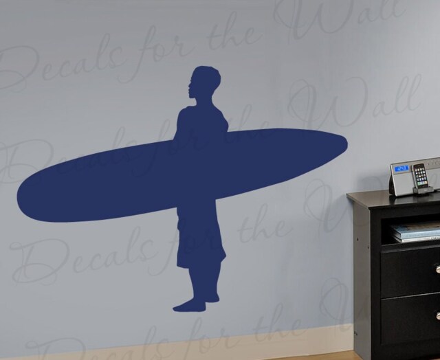 Surfer Wall Decal Vinyl Graphic Mural Silhouette Beach Kids Boy Room Nursery Playroom Sticker Art Decor Large Decoration Sign G45 - image 1