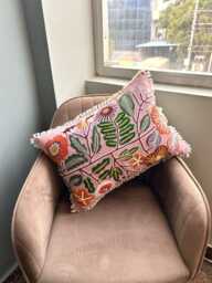 Floral Embroidery Lumbar Pillow Cover Boho Throw Pillow, 12x20 Inch - thumbnail 1