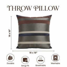 Satin Stripe Cushion Cover - Khaki Brown, Cream, Navy - Set Of 4 - Hidden Zip - thumbnail 2