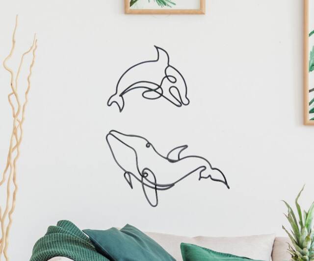 Metal Fish Whale Wall Art Decoration, Animal Nursery Wire Decor, Boys Room Bedroom Hangings Home Decor - image 1