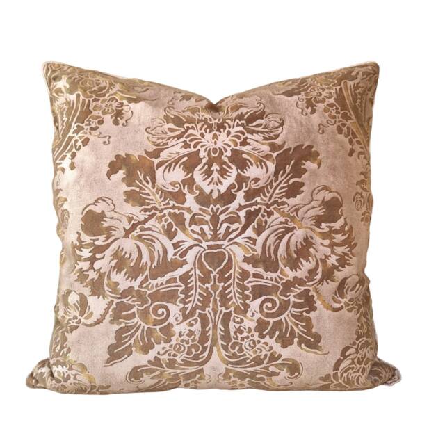 Throw Pillow Cushion Cover Fortuny Fabric Tortoise & Gold Dandolo Pattern - Made in Italy - image 1