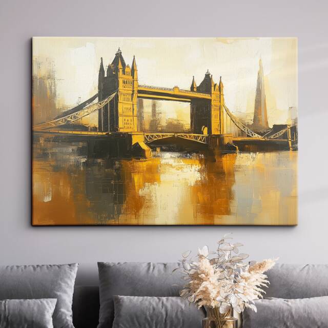 Tower Bridge Gold London City Landmark Abstract Oil Painting Framed Poster Print Or Canvas Wall Decor Art Bedroom Home Interior Gift - image 1