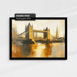 Tower Bridge Gold London City Landmark Abstract Oil Painting Framed Poster Print Or Canvas Wall Decor Art Bedroom Home Interior Gift - thumbnail 2