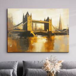 Tower Bridge Gold London City Landmark Abstract Oil Painting Framed Poster Print Or Canvas Wall Decor Art Bedroom Home Interior Gift