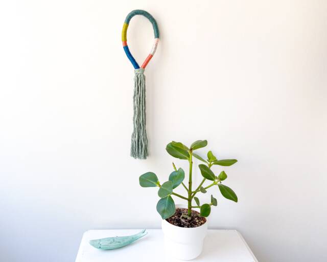Organic Fiber Knot Wall Hanging, Tassel Knotted Rope Art, Decorative Wrapped Macrame Loop - image 1