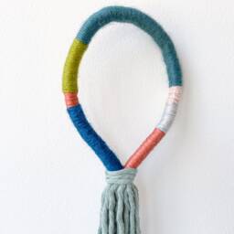 Organic Fiber Knot Wall Hanging, Tassel Knotted Rope Art, Decorative Wrapped Macrame Loop - thumbnail 4