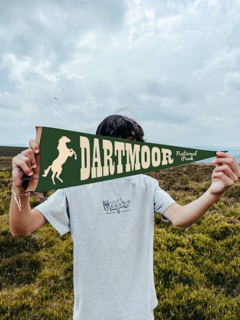 Dartmoor Pennant Flag/Felt Pennant Wall Hanging Banner National Park Souvenir Outdoors Hike Dorset Caravan Woods Horses