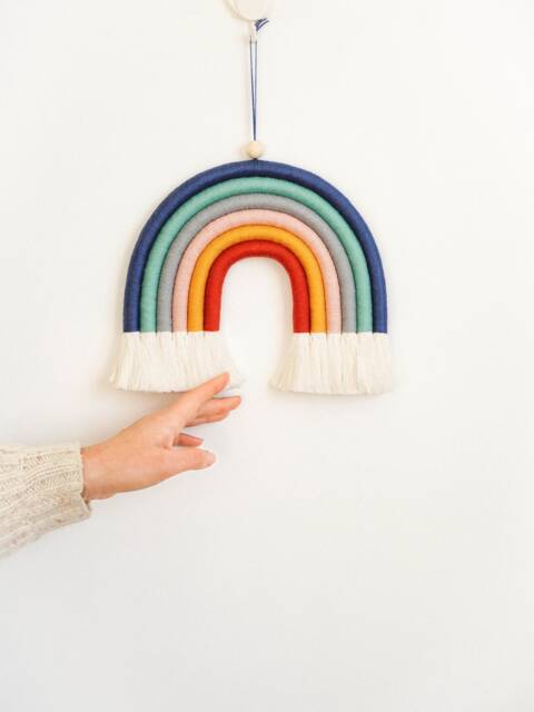 Vivid Retro Colors Macrame Rainbow Wall Hanging, Fiber Rainbow, Vibrant Nursery Art - image 1