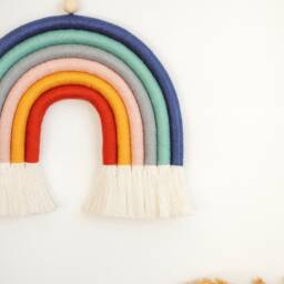 Vivid Retro Colors Macrame Rainbow Wall Hanging, Fiber Rainbow, Vibrant Nursery Art - thumbnail 3