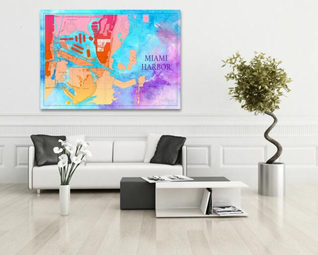 Miami Harbor Chart Art Print Coastal Home Decor - image 1