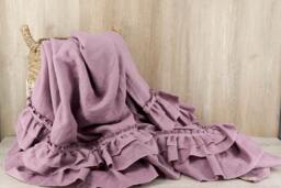 Purple Linen Duvet Cover Triple Ruffle Edge Bedding, Italian Textile