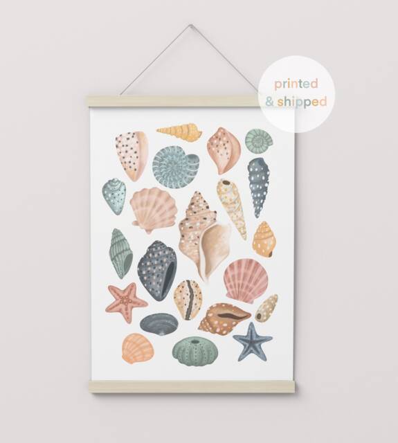 Sea Shells Print, Under The Ocean, Nursery Decor, Girl Scandi Playroom Prints, Kids Wall Art - image 1