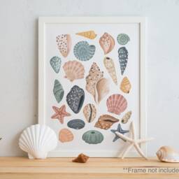 Sea Shells Print, Under The Ocean, Nursery Decor, Girl Scandi Playroom Prints, Kids Wall Art - thumbnail 2