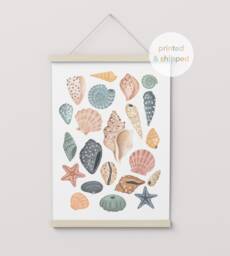 Sea Shells Print, Under The Ocean, Nursery Decor, Girl Scandi Playroom Prints, Kids Wall Art - thumbnail 1