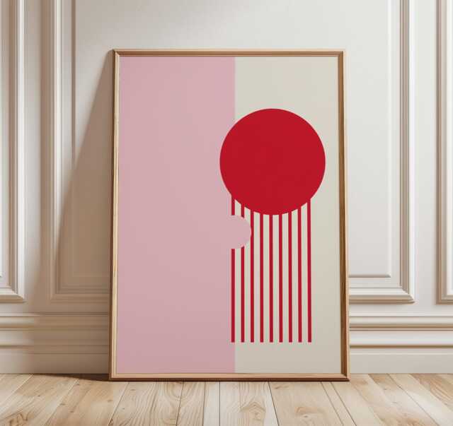 Pink & Red Geometric Poster, Modern Minimalist Wall Art Print, Mid Century Inspired Abstract Artwork, Contemporary Home Decor - image 1