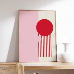 Pink & Red Geometric Poster, Modern Minimalist Wall Art Print, Mid Century Inspired Abstract Artwork, Contemporary Home Decor - thumbnail 2