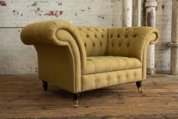 Mustard Herringbone Wool Chesterfield Snuggle Armchair, British Handmade - thumbnail 1