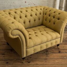 Mustard Herringbone Wool Chesterfield Snuggle Armchair, British Handmade - thumbnail 3